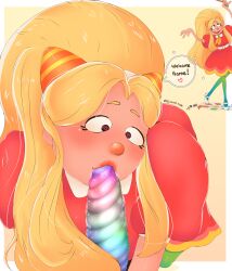 blonde_hair fanart girasol_nsfw julie_joyful_(welcome_home) kissing_tip puppet sucking welcome_home_(puppet_show)