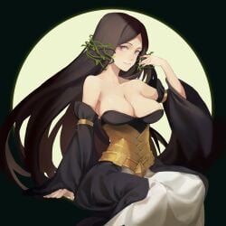 big_breasts black_hair mahoutsukai_no_yome sitting the_ancient_magus_bride titania_(mahoutsukai_no_yome)