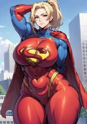 1girls ai_generated big_breasts blonde_hair breasts cameltoe cape cosplay dc dc_comics female fully_clothed hero_outfit hi_res large_breasts long_hair mature_female naruto naruto_(series) naruto_shippuden oatmealdood ponytail stable_diffusion supergirl_(cosplay) superhero superheroine superman_(cosplay) superman_(series) thick_thighs tight_clothing tsunade voluptuous wide_hips