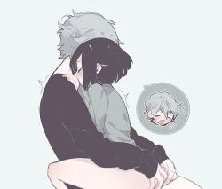 1boy 1girls anteliarie ass ass_grab black_hair bottomless cuddling female grey_hair hug male nihellie nini_(nihellie) straight wholesome yume_(nihellie)