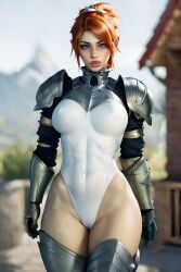 1girls 2023 abs ai_generated armor armored_female armored_gloves athletic athletic_female bare_hips bare_thighs big_lips blue_eyes bodysuit bracers cameltoe elf_ears elf_female fangs fangs_out fantasy female female_focus female_only freckles gauntlets green_body green_skin half-orc large_breasts leotard light-skinned_female light_skin looking_at_viewer medieval mozag_the_orc nipples_visible_through_clothing orc orc_female original_character pointy_ears red_hair rodinsinker shoulder_armor shoulder_pads solo solo_focus stable_diffusion thighhighs unconvincing_armor wide_hips