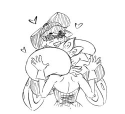 2girls between_breasts big_breasts breast_smother breasts_bigger_than_head callie_(splatoon) cephalopod heart huge_breasts hyper hyper_breasts jpm marie_(splatoon) monochrome short_hair splatoon tagme