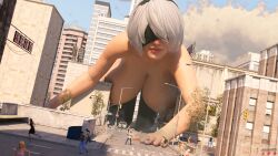 1girls 3d big_breasts blindfold breasts city female female_focus giantess hairband huge_breasts jessicagts light-skinned_female light_skin macro nier nier:_automata nipples nude nude_female short_hair size_difference white_hair yorha_2b