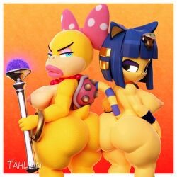 2girls 3d 3d_(artwork) 3d_model absurd_res accessory animal_crossing ankha ankha_(animal_crossing) anthro ass ass_squish ass_to_ass big_ass big_breasts big_butt bimbo bow_ribbon bracelet breasts butt_squish butt_to_butt digital_media_(artwork) domestic_cat doubutsu_no_mori duo felid feline felis female female_only females_only hair_accessory hair_ribbon hairbow hi_res huge_ass huge_breasts huge_butt hyper_bimbo jewelry koopa koopaling lips looking_at_viewer mammal mario_(series) mostly_nude nairu nairu_(doubutsu_no_mori) narrowed_eyes necklace nintendo nipples nude ribbons scalie shell spiked_shell spikes spikes_(anatomy) squish tahlian thick_lips thick_thighs uraeus wand wendy_o._koopa