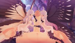 1boy 2girls 3d aerie airy anne_(bravely_second) big_penis bravely_default:_flying_fairy bravely_default_(series) bravely_second:_end_layer breasts butterfly_wings fairy fairy_wings ffm_threesome finger_fuck fingering interspecies light-skinned_female light-skinned_male light_skin micro_female micro_on_macro micro_on_penis minigirl minigirl_on_penis mosaic_censoring nude pointy_ears pussy_juice stomach_bulge thick_thighs thigh_boots thighhighs threesome white_hair witchanon