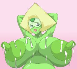 big_breasts big_nipples commission commissioner_upload cum_on_breasts drool drooling green_skin huge_breasts huge_nipples hyper_breasts large_breasts large_nipples peridot_(steven_universe) simple_background steven_universe toshiso