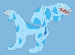 alternate_form animal_genitalia animal_pussy blue's_clues blue_(blue's_clues) blue_background blue_body blue_fur blue_pussy canid canine canine_genitalia canine_pussy canis domestic_dog female feral fur genitals hi_res labbit1337 mammal nickelodeon pussy scary sharp_teeth simple_background solo teeth