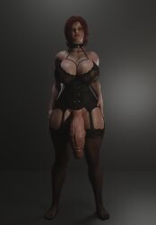 1futa 3d balls bivver3d bra choker corset dark_room futa_only futanari garter_belt huge_breasts huge_cock lingerie lord_breastish portrait red_hair smiling solo solo_futa standing stockings the_witcher_(series) the_witcher_3:_wild_hunt triss_merigold