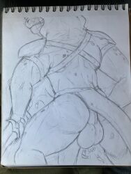 absurd_res anthro argonian ass backsack balls bethesda_softworks big_balls big_penis clothed clothing genitals hi_res holding_object holding_weapon hoodie khloros male muscular muscular_anthro muscular_male partially_clothed penis rear_view reptile scalie snap solo tail the_elder_scrolls topwear torn_clothing weapon