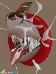 3d_(artwork) absurd_res after_oral bear blender_(software) bodily_fluids brown_body brown_fur cum cum_in_mouth cum_inside cum_on_face cumshot digital_media_(artwork) ejaculation female fur genital_fluids hi_res hybrid king_sumo_(artist) leash mamagen mammal messy nose_leash open_mouth oral public_use serving simple_background solo through_wall tongue