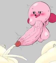 adorable balls big_balls big_penis big_testicles blue_eyes blush bodily_fluids cum cute cute_face erection exclamation_point genital_fluids genitals huge_balls huge_cock huge_testicles hyper hyper_genitalia hyper_penis kirby kirby_(series) male male_only nintendo nude penis pink_body pink_skin question_mark red_feet solo solo_male testicles video_games waddling_head wide_eyed