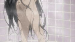 1girls accurate_art_style animated ass bayonetta bayonetta_(character) black_hair female female_only hair_over_breasts human light-skinned_female long_hair medium_breasts naked naked_female nude nude_female official_art screencap screenshot shower shower_scene solo solo_female wet