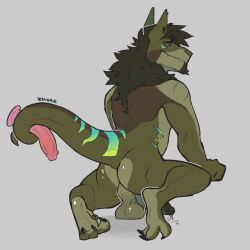 anthro ass balls bodily_fluids dildo fur genitals hair hi_res humanoid_genitalia male nude penis ravan scalie sex_toy shark simple_background solo tail