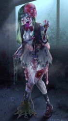 body_horror body_modification corruption deformation female large_breasts mid-transformation monsterification navel nipples shakatsu thick_thighs transformation wide_hips zombie zombie_girl zombification