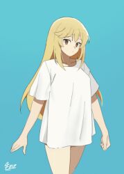 1futa 1girls animated artist_name blonde_hair blue_background bulge female frip futanari hidden_curves light-skinned_female light_skin long_hair lowres matching_hair/eyes pussy shirt_tighten_meme shokuhou_misaki simple_background slideshow solo standing t-shirt/pajamas_challenge teenage_girl teenager to_aru_kagaku_no_railgun to_aru_majutsu_no_index yellow_eyes young