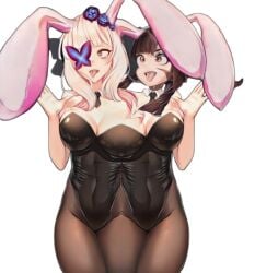 ahe_gao breasts bunny_girl bunnysuit chang'e_(mobile_legends) conjoined female female_only mobile_legends multi_breast multi_head multi_leg multi_limb ruby_(mobile_legends) solo