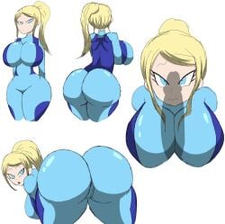 2023 big_butt blonde_hair blonde_hair_female blue_eyes blue_eyes_female metroid nintendo samus_aran white_background zdaddyecchi