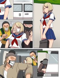 1girls 3boys bondage car chloroform covering_another's_mouth covering_mouth face_mask female forced gag gagged hand_over_another's_mouth handgag imbsengirl kidnapped male mask multiple_boys panels school_uniform schoolgirl skirt teenage_girl teenager van