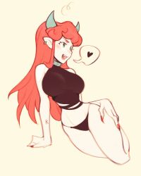 1girls big_breasts black_panties clothed clothing demon_girl demon_horns female female_only green_eyes horns light-skinned_female light_skin orange_hair original oxcoxa panties red_nails solo spoken_heart twitter_link watermelon_demon_(oxcoxa)