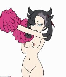 animated black_hair blue_eyes breasts casual_nudity cheering cheerleader female game_freak gravelurkertsk looking_at_viewer marnie_(pokemon) navel nintendo nonsexual_nudity nude nude_female petite pokemon pokemon_ss pom_poms pussy shaved_side short_playtime small_breasts solo twintails