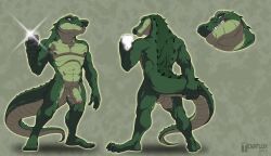 alligator alligatorid anthro balls crocodilian foreskin genitals humanoid_genitalia humanoid_penis jon_(dragondoc) male model_sheet nude penis reptile scalie tenaflux