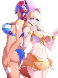 2girls alia ass bikini commission female female_only large_breasts layer looking_at_viewer looking_back lurysgh mega_man mega_man_x official_alternate_costume robot robot_girl swimsuit white_background