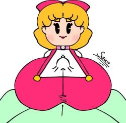 1boy 1girls age_difference aged_up big_breasts breasts clothed_paizuri cute_face earthbound earthbound_(series) female mother_2 owo_sault_(artist) pac-man_eyes paizuri paizuri_under_clothes titfuck_under_clothes titjob tracy_(earthbound) transparent_background