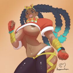 1girls arapaimagigas breasts capcom commission curvy dark-skinned_female dark_skin female kimberly_jackson kunoichi large_breasts low-angle_view ninja nipple_slip nipples solo street_fighter street_fighter_6