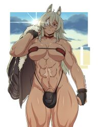 1futa 2023 abs animal_ears balls big_breasts big_penis blonde_hair breasts bulge cat_ears cat_tail catgirl clothed clothing dark-skinned_futanari dark_skin flaccid futa_only futanari ghislaine_dedoldia humanoid humanoid_penis kemonomimi large_breasts long_hair mostly_nude muscles muscular muscular_futanari mushoku_tensei penis solo standing sulcate