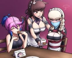 3girls bondage chai_(magnolia-baillon) cookie female female_only femdom femsub gag happy_birthday leuedai_(magnolia-baillon) luci_(bearbuckscoffee) magnolia-baillon maid_apron omniv tagme