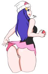 1girls ass big_ass blue_eyes blue_hair dawn_(pokemon) eye_contact female female_only hat holding_object light-skinned_female light_skin long_hair looking_at_viewer looking_back maruzyrukun nintendo pale-skinned_female pale_skin panties pokeball pokemon pokemon_dppt sketch skirt skirt_lift solo solo_female thick_ass thick_thighs thighs upskirt