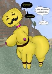 ass big_breasts big_butt breasts choker creeper_(minecraft) female hi_res humanoid jewelry maxhe microsoft minecraft mojang monster monstrous_humanoid necklace nipples nude offscreen_character profanity quadruped short_stack solo solo_focus speech_bubble squishy_the_creeper stubby_legs xbox_game_studios