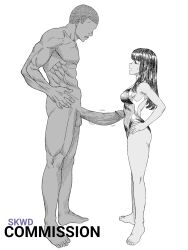 1boy 1girls anon big_penis dark-skinned_male dark_skin erection hayase_nagatoro imminent_sex interracial muscles muscular penis_on_stomach penis_poke please_don't_bully_me,_nagatoro simple_background skwd standing white_background