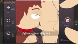 1boy 1girls animated areola blowjob breasts brown_hair camera coonstagram exposed_breasts fellatio female milf mother nipples onlyfans penis phone_camera questionable_(artist) sharon_marsh short_hair sideboob south_park tagme top_lift video what