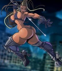 ass big_breasts bikini boots breasts commission dark-skinned_female dark_skin dreadlocks fanart kunoichi master_raven namco ninja postcosat sword tekken tekken_7 thong video_games weapon