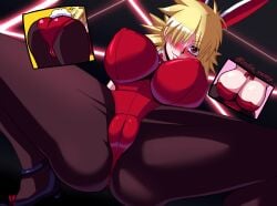 1girls big_breasts blonde_hair bunny_ears bunny_girl bunny_tail bunnysuit cameltoe color hellsing hellsing_ultimate indievamp legs_apart low-angle_view nipple_bulge red_eyes seras_victoria vampire