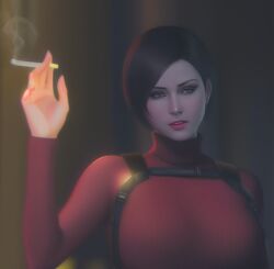 ada_wong ada_wong_(adriana) ai_generated biohazard black_hair capcom cigarette femme_fatale fully_clothed non-nude nonude resident_evil resident_evil_4 resident_evil_4_remake smoking smoking_fetish sweater sweater_dress