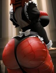 1girls 2023 ai_generated anthro ass ass_focus back big_ass big_butt dezgo_ai dragon dragon_girl female female_only from_behind hips maid maid_uniform red_body red_scales scales scalie scalieton scantily_clad self_upload shiny_skin stable_diffusion tight_clothing