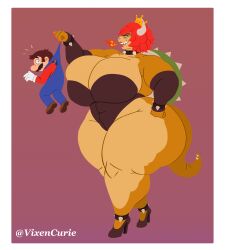 2023 anklet anthro armwear ass_bigger_than_head barely_clothed big_ass big_breasts boob_window bowser bowsette breast_squeeze breasts_bigger_than_head choker clothed clothing colored_nails crown digital_media_(artwork) duo elbow_gloves fat_arms fat_ass female female_bowser fire_breathing footwear hand_on_hip heels hi_res horn huge_ass huge_breasts huge_calves huge_thighs hyper koopa male male/female mario mario_(series) multicolored_body new_super_mario_bros._u_deluxe no_bra no_underwear non-mammal_breasts obese obese_female open_mouth_smile overweight_female red_hair red_lipstick red_nails reptile scalie sharp_teeth shell short_hair sideass sideboob simple_background skimpy smaller_male smile spiked_collar spiked_tail super_crown super_mario_bros. tail thick_thighs tight_clothing vixencurie wide_hips