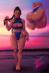 ass athletic athletic_female beach bikini commission dark-skinned_female dark_skin dreadlocks fanart frostyvector kunoichi master_raven muscular namco ninja sand sunset tekken tekken_7 video_games