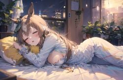 41946181 ai_generated female opened_shirt pixiv satono_diamond_(umamusume) sleeping umamusume umamusume_pretty_derby