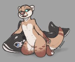 anthro blue_eyes female fur mammal mia_the_otter mustelid nipples otter pool_toy pussy solo symrea tan_body