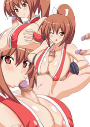 1girls :>= alternate_breast_size asian asian_female big_breasts blowjob blowjob_face blush breasts brown_eyes brown_hair censored color fatal_fury fellatio female happy happy_paizuri happy_sex highres huge_breasts human japanese_female king_of_fighters large_breasts long_hair mai_shiranui male nipples oral paizufella paizuri paizuri_lead_by_female paizuri_on_lap penis pointless_censoring ponytail slashcat smile snk source_request straight tied_hair wink