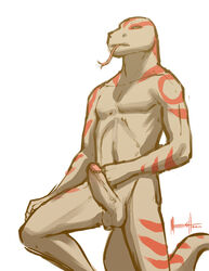 1boy 2011 anthro balls corn_snake derrick erection forked_tongue hextra looking_at_viewer male male_only meesh nude penis pose scalie snake solo standing tail tongue veins white_background