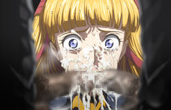 1girls 2boys bukkake censored code_geass cum cum_on_face double_fellatio facial fellatio hyottokoaki monica_kruszewski mosaic_censoring multiple_fellatio oral penis smell sweat tear two_dicks_one_mouth