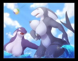 anthro aqua_fauna ball breasts cetacean color day female marine nipples nude ocean orca outdoors playing shark spotty_the_cheetah tagme tail vollyball water whistle