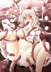 animal_ear consensual_tentacles detached_sleeves hat highres momiji_inubashiri oral rape shirayuki_mutsumi short_hair silver_hair tail tentacle tokin_hat touhou uncensored wolf_ear wolf_tail