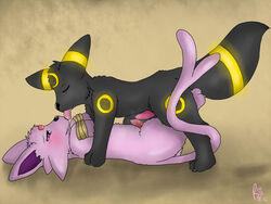 blush bondage closed_eyes cum eeveelution espeon feral frottage fur furry furry_ears furry_tail gay incest knot licking male nintendo no_humans penis pokemon razile rope sibling tail tongue umbreon