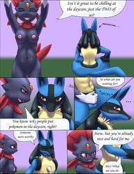 balls breasts comic english_text handjob lucario mykiio penis pokemon pokemon_(species) pussy text weavile