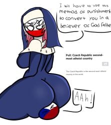 big_ass big_breasts countryballs countryhumans countryhumans_girl czech_republic czech_republic_(countryhumans) femdom nun nun_outfit poland poland_(countryhumans) red_hair seated